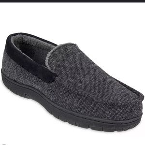 HEATKEEP Memory Foam Moccasin Slippers, Grey, Men’s Lg, Size 9.5-10.5